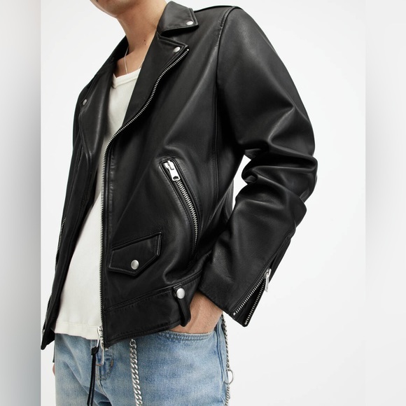 ALLSAINTS Milo Asymmetric Zip Leather Biker Jacket - Picture 6 of 7